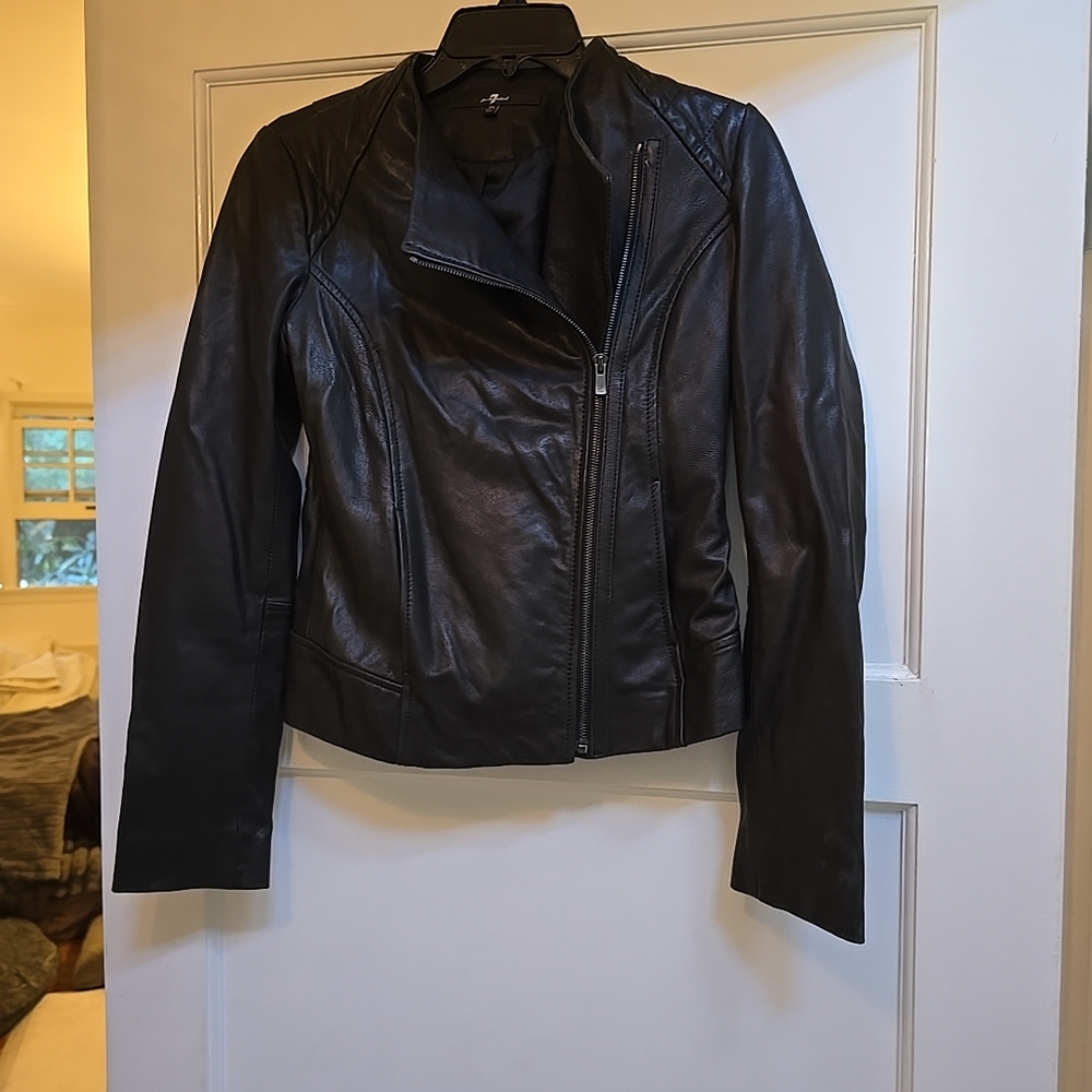 Seven For All Mankind Women's Black Genuine Leather Jacket